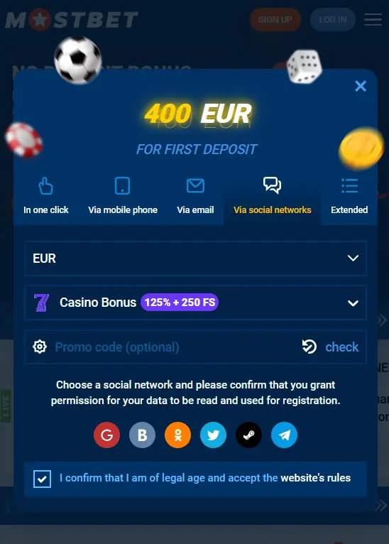 Registration in Mostbet via Android app Registration in Mostbet via Android app