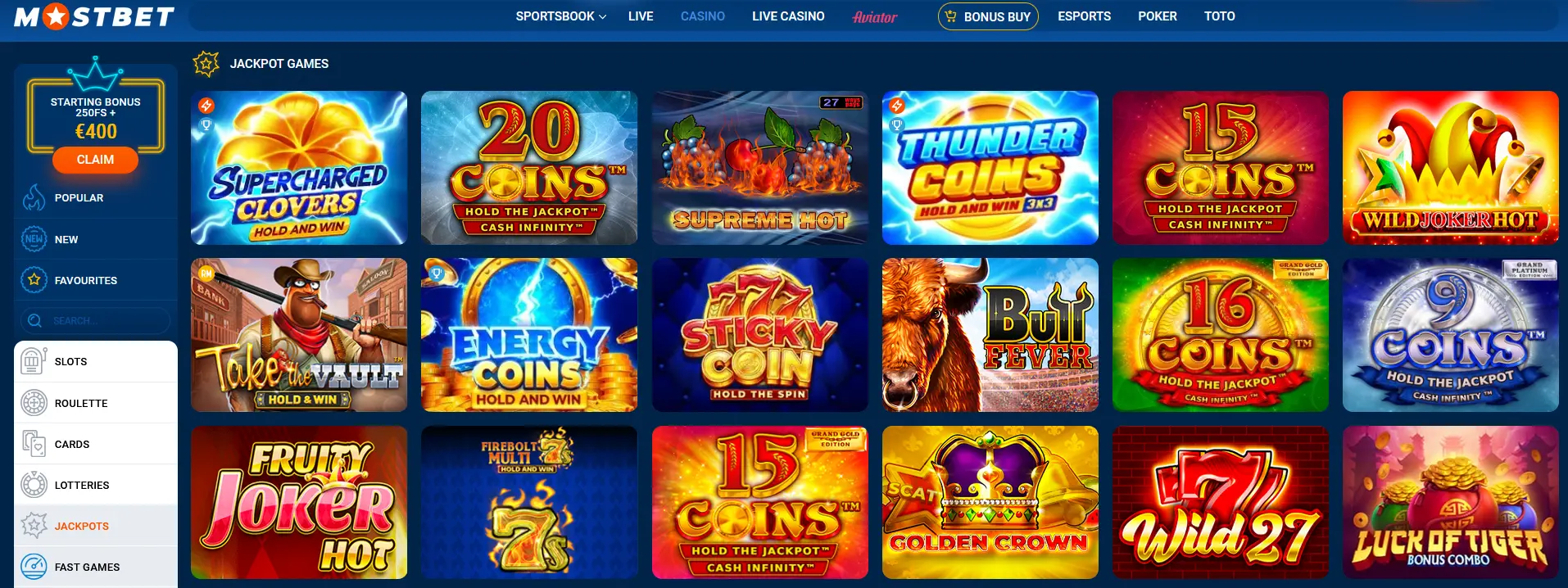 Jackpots at Mostbet