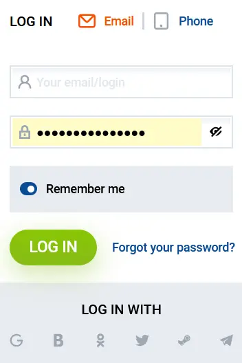 Logging in by email at Mosbet