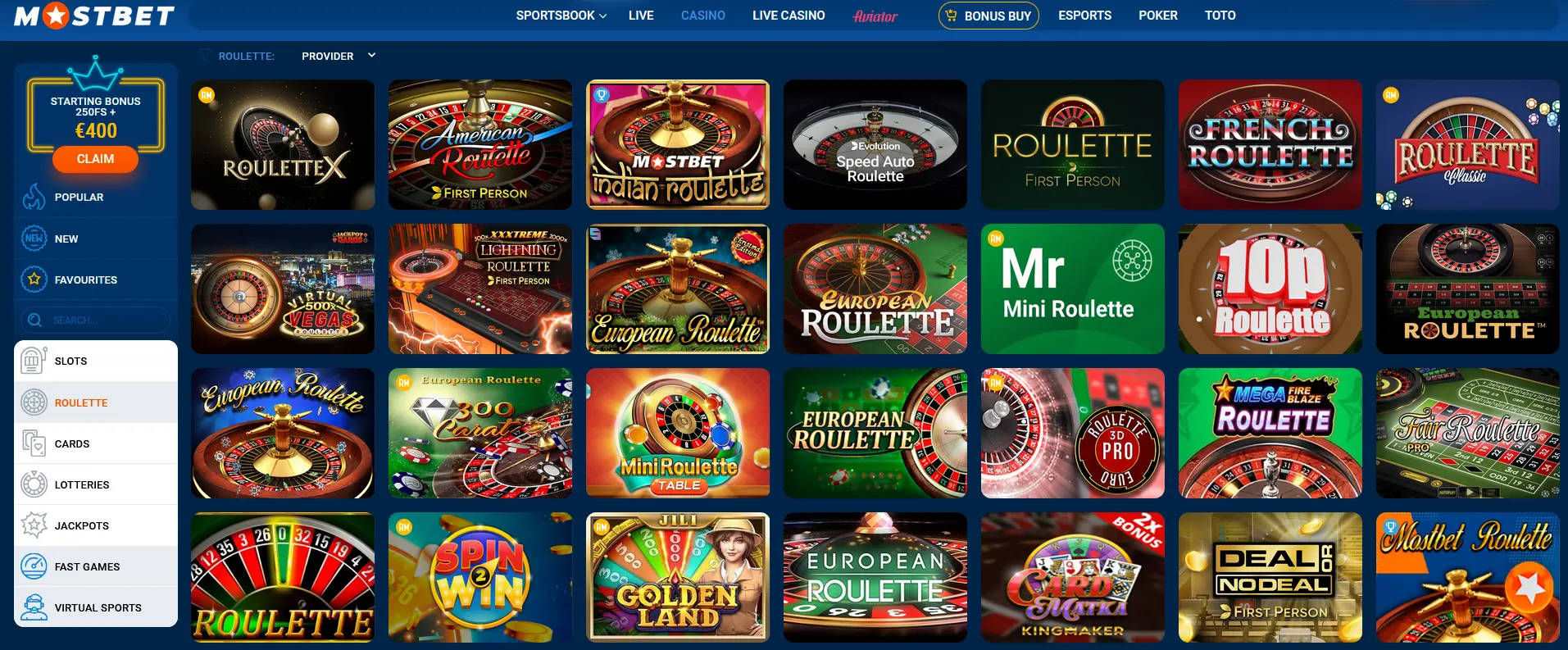 Roulette at Mostbet