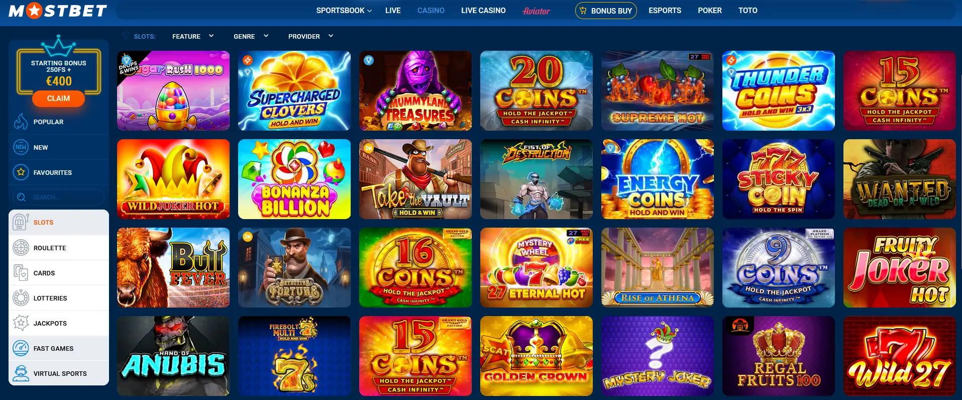 Slots at Mostbet